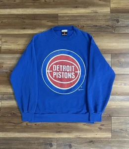 Vintage Detroit Pistons Sweatshirt Large Blue Signal Sports Crew Basketball USA - Picture 1 of 17