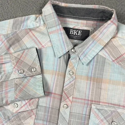Camisa a Presión BKE Ajuste Estándar Perla Para Hombre 2XL Rosa Azul Cuadros Vaquero Occidental Rodeo Foto 1 de 4
