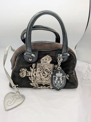 Juicy Couture Vintage Bowler Bag Velvet Brown/Black Silver Embroidery Y2k 2000s - Image 1 of 4