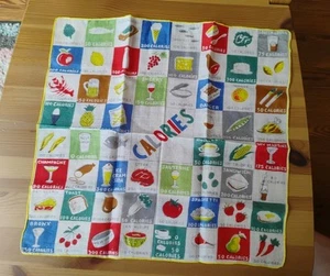 Vintage Calories Handkerchief Diet Food Novelty Hankie Drinks Veggies MCM Retro - Picture 1 of 7