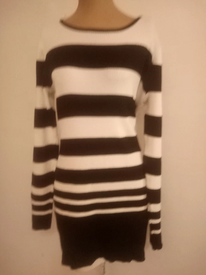 Vestido suéter AB Studio preto e branco colorblock manga longa tamanho XL - Imagem 1 de 4