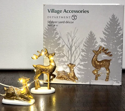 DEPARTMENT 56 Dept 56 LIT DEER YARD DECOR Set of 2 Village Miniature Lighted Figurines NEW