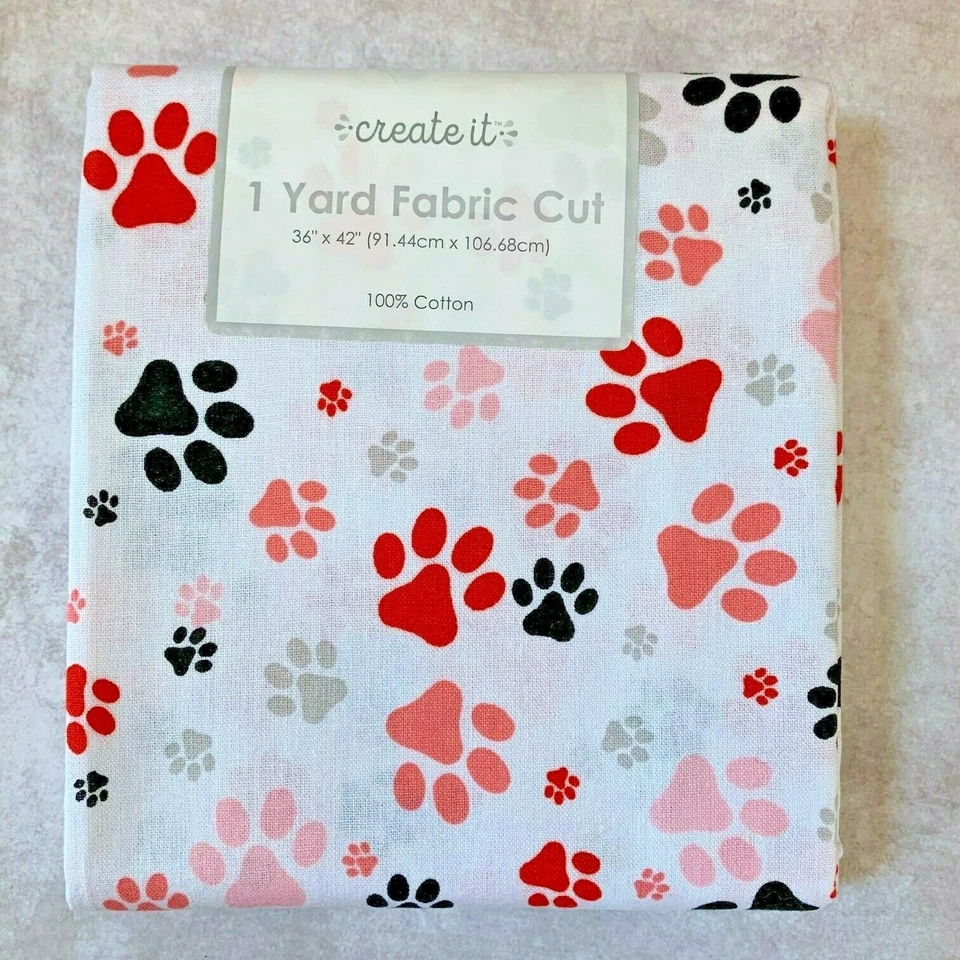 Create It Whimsical Puppy Love Paws 1 Yd Cotton Fabric 36" X 42" Quilting