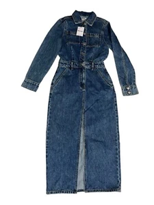 Show po. Allison Front Split Mid. Wash Blue Denim dress long sleeve Size 2 NWT - Picture 1 of 21