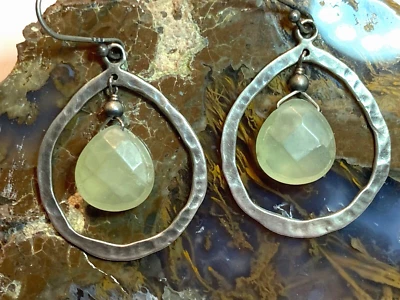 Earrings, Faceted Green Rutilated Quartz & Sterling Silver, French Wires (W1811) - Image 1 of 4