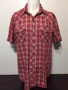 Vintage 1980s VIP Western Shirt L Red White Blue Plaid Pearl Snaps Cowboy Soft - Picture 1 of 8