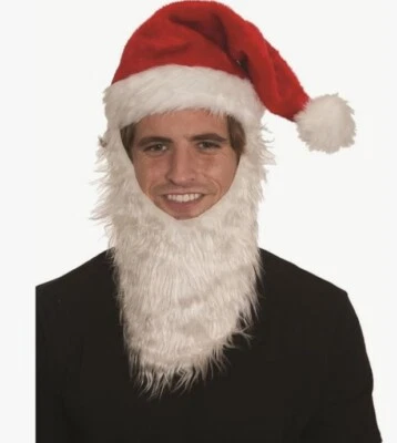 Santa Hat - Attached Beard - Christmas - Costume Accessory - One Size - Изображение 1 из 2