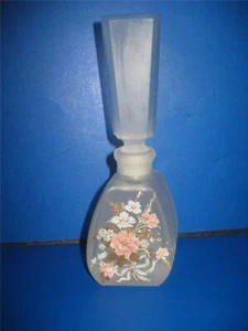 Vtg Irice I W Rice Perfume Bottle White Frosted Hand Painted Floral Bouquet 6.5" - Picture 1 of 12