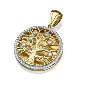0,68 Karat Diamant Lebensbaum runder Anhänger in massivem 14K Gold jüdischer Schmuck - Bild 1 von 11