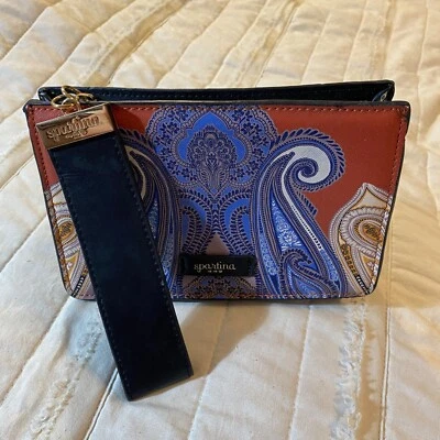 Bolso sin asas pequeño Spartina 449 muñeca azul boho cachemira estampado cuero correa ancha Foto 1 de 4