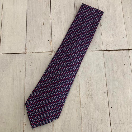 HERMÈS Cravatta Hermes seta modello catena rosso scuro navy uomo 55 pollici lunghezza 3 pollici usata