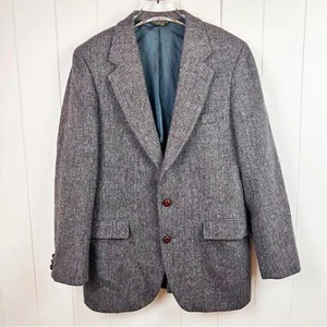 Harris Tweed Vtg Mens Gray 100% Scottish Wool Sport Coat Blazer Herringbone - Picture 1 of 14