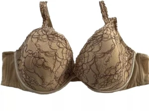 NWOT Cacique Bra UW Molded Cup T Shirt Beige Tan Camel Brown Lace Overlay 44C - Picture 1 of 9