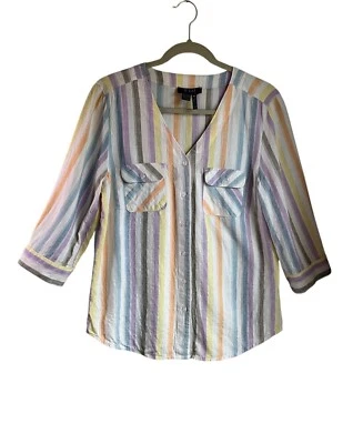 Camisa Top FDJ French Dressing Jeans Mediana Rayas Mezcla Lino Multicolor Pastel Foto 1 de 4