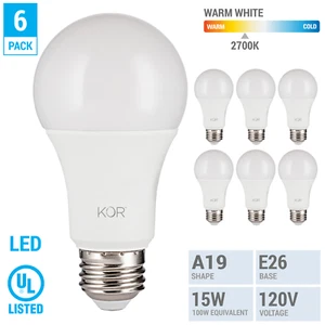 6 Pack LED Bulbs 15W 100W 120V A19 E26 Non-Dimmable 1500 Lumens 2700k Warm White - Picture 1 of 7