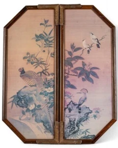 Paar asiatische Stil gerahmte Fasan Kunst Paneele 34"x13,5" Vintage Wanddekoration - Bild 1 von 9