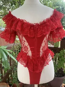 80’s Vintage Fredricks Of Hollywood Red Lace Sissy Teddy Sz XS/S - Picture 1 of 12
