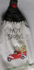 GRAYYarn Crochet Top HAPPY SPRING TRUCK FLOWERS Print Cotton Kitchen Towel