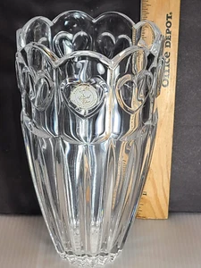 Crystal Clear 24% Lead Crystal Valentine's Day Scalloped HEARTS VASE 7 3/8" USA - Picture 1 of 9
