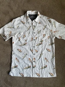 Croft & Barrow Size Small Button Up Shirt Pattern Bait All Over Print Fishing - Picture 1 of 8