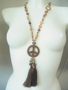 Collar cadena larga Boho Hippie Peace flecos diferentes colores - Imagen 1 de 12