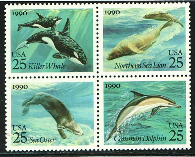 Sea Creatures Whales Dolphins US #2508 - 2511 Mint NH Se-tenant Block of Four - Изображение 1 из 1