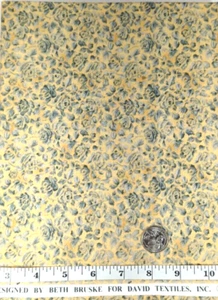 Beth Bruske David Textiles 34" WOF Remnant Blue Faded Roses Cotton Quilt Fabric - Picture 1 of 2