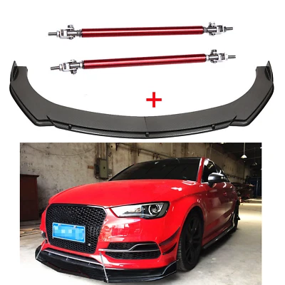Carbon Fiber Front Bumper Lip Spoiler Splitter Strut Rods For Audi A3 A4 A5 A6 Foto 1 de 4