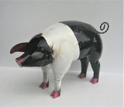 METAL ART BLACK AND WHITE PIG  SCULPTURE ANIMAL FIGURE LARGE 21" LONG  - Image 1 of 4