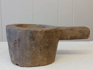 Old Primitive Wooden Mortar with Handle Woodenware Herb Crushing Bowl - Picture 1 of 13