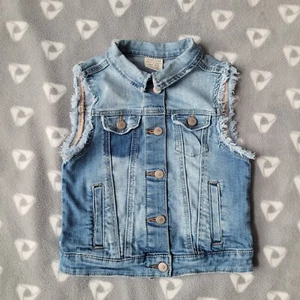 Zara Casual Girl Sz 5/6 Blue Denim Snap Vest - Picture 1 of 6