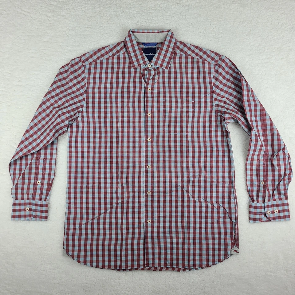 Tommy Bahama Shirt Mens Medium Blue Red Gingham Check Dress Button Up - Image 1 of 4