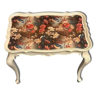 Elegant Handcrafted Floral Coffee Table Accent End Living Room - Image 1 of 4