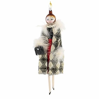 De Carlini Lady In Silver Black Coat Glass Ornament Shopper Italian Do7507 - Image 1 of 4