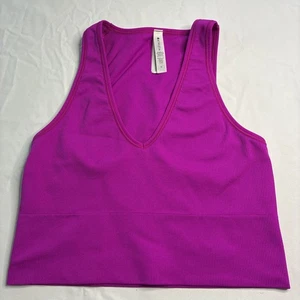 Camiseta sin mangas Athleta Aurora sin costuras corta acanalada para mujer mediana fucsia atlética yoga - Imagen 1 de 6