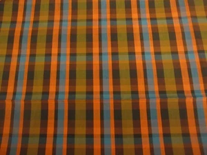 Cotton Blend Fabric fall colors orange brown Blue checks Plaids 2yd x 44 - Picture 1 of 5