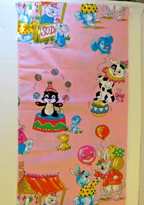 Vintage 1960s Fabric Circus Rabbits-Skunk- Dog- Balls-Balloons - Image 1 of 4