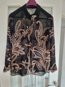 Warehouse black/multicolor paisley print semi transparent shirt size 12 - Picture 1 of 3