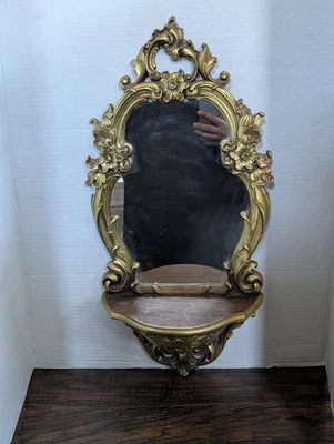Syroco Retro Wall Mirror Gold Hangable Dart Industries Hollywood Regency ~21.5" - Image 1 of 4