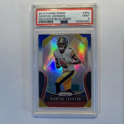 2019 Panini Prizm Diontae Johnson Red White & Blue RC  #352 PSA 9 MINT - Image 1 of 2