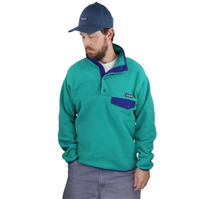 Vtg Patagonia Synchilla Fleece Snap-T Pullover Mens M Emerald Green Blue Jacket - Image 1 of 4