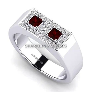 Garnet Square Cut Gemstone With 925 Sterling Silver Ring For Men #D101 # - Picture 1 of 8