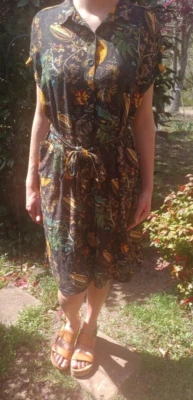 Vestido Joanie Museo de Historia Natural Vestido Floral Calabaza Talla 14 Cuello Botón Foto 1 de 4