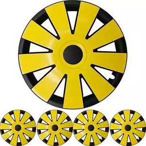 4x PREMIUM DESIGN Radkappen Radzierblenden 15 ZOLL "Nefryt" in Schwarz / Gelb - Bild 1 von 2