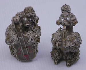 2 VINTAGE THAMES BLACK CERAMIC SPAGHETTI POODLE FIGURINES w MUSICAL INSTRUMENTS - Picture 1 of 6