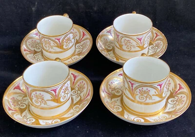 Georgian Porcelain 4 Coffee Cans & Saucers 1810s - John Rose COALPORT Factory - Image 1 of 4