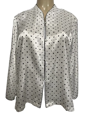 Oscar De La Renta Pajama Top Night Shirt Sleepwear Pink Label White Polka Dot L - Image 1 of 4