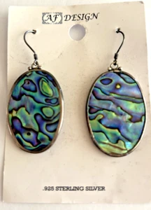 925 Sterling Silver Oval Paua Abalone Shell Earrings 1 1/2" New $53 R3-J2 - Picture 1 of 3