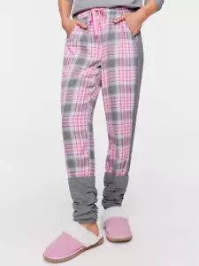 Peter Alexander Charcoal/Pink Check Bamboo Flannelette Leg Warmer Pant Size S - Picture 1 of 3