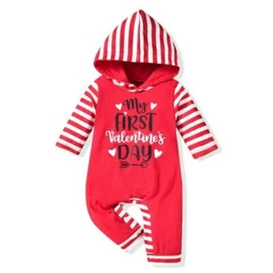 Infant Baby Boys Girls Valentines Day Hooded Romper Newborn Red B - Picture 1 of 8